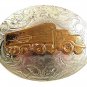 1940's - 1950's Nickel Silver Gold Tone 16 Wheeler Truck Belt Buckle 22817