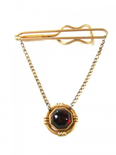 Vintage Goldtone & Red Tie Clasp By HADLEY Made In USA 42716