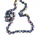 Chinese Dark Blue Green Flower Bead Knotted Necklace 24" Unbranded 81915