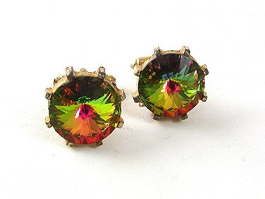 Vintage Goldtone Green Pink Watermelon Cufflinks By DANTE 61417