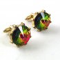 Vintage Goldtone Green Pink Watermelon Cufflinks By DANTE 61417