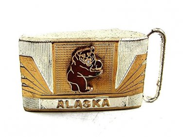 Vintage Silvertone Copper ALASKA Bear Dress Belt Buckle By KINNEY 10717