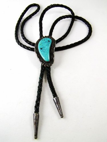 Native American Silver Bolo Turquoise with Leather Cord 101316