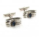 Vintage Silvertone & Sparkly Blue Rhinestone Cufflinks By SWANK 71017
