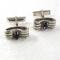 Vintage Silvertone & Sparkly Blue Rhinestone Cufflinks By SWANK 71017