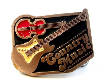Vintage Country Music Guitars Enameled Belt Buckle
