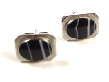 Vintage Sterling Silver & Blue Black Cufflinks by Anson 101215
