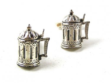 Vintage Silver Tone Beer Stein Cufflinks By HICKOK 1917