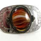 Vintage Silver Tone & Glass or Stone Carmelized Belt Buckle 22817