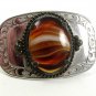 Vintage Silver Tone & Glass or Stone Carmelized Belt Buckle 22817