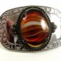 Vintage Silver Tone & Glass or Stone Carmelized Belt Buckle 22817