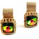Vintage Silver Tone & Green Watermelon Wrap Around Cufflinks Signed Dante