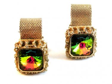 Vintage Silver Tone & Green Watermelon Wrap Around Cufflinks Signed Dante