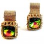 Vintage Silver Tone & Green Watermelon Wrap Around Cufflinks Signed Dante
