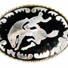Cowboy Black Silvertone Broncho Busting Belt Buckle By W U.S.A. 32116