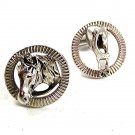 Vintage Silver Tone Horse Head & Its Behind Funny Theme Cufflinks 12617