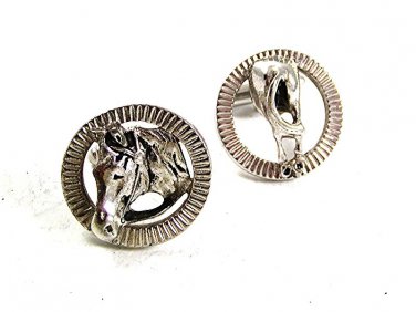 Vintage Silver Tone Horse Head & Its Behind Funny Theme Cufflinks 12617