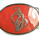 Pink & Silvertone Rhinestones Fancy Cat Belt Buckle Unbranded 101315