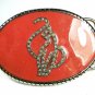 Pink & Silvertone Rhinestones Fancy Cat Belt Buckle Unbranded 101315