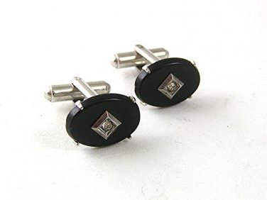Vintage Black Silvertone Cufflinks By FLEX-LET QUALITY USA 61417