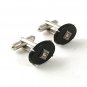 Vintage Black Silvertone Cufflinks By FLEX-LET QUALITY USA 61417