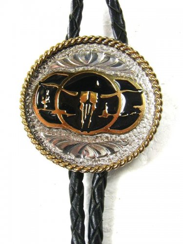 Silver Tone Gold Tone Black Longhorn Skull Bolo Leather Cord Unbranded 121515