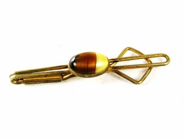 Classic Art Deco Silvertone Brown White Tie Clasp By SWANK 3616
