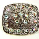 Ladies Silver Plated Pewter Blue Pink Rhinestone Butterfly Belt Buckle 6317