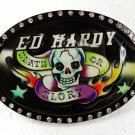 Death or Glory Skull White Black Belt Buckle By ED HARDY 33116