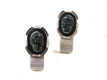 Silver Tone & Black Pericles Greek Warrior Cufflinks Unbranded 122315