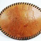 Vintage 3 Guys With Rifles Pistols etc Leather Belt Buckle Unbranded 11715