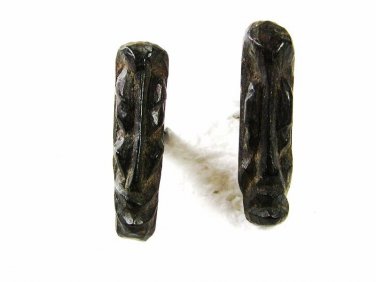 Vintage Sterling Silver Miniature Wooden Tribal Head Cufflinks Hand Carved E8316