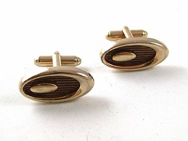 Vintage Gold Tone & Brown Cufflinks 9116