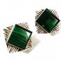 Vintage Mexican Sterling Silver Malachite Clip On Earrings 81516