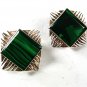 Vintage Mexican Sterling Silver Malachite Clip On Earrings 81516