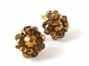 Vintage Gold Tone Crystal Clip On Earrings By HOBE 102416