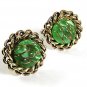 Vintage 1970's Goldtone & Green Cufflnks 92117