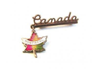 Vintage Gold Tone Montreal Canada Maple Leaf Brooch