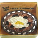 Vintage Texas Rose Flower Leather MIB Belt Buckle By TONY LAMA 3717