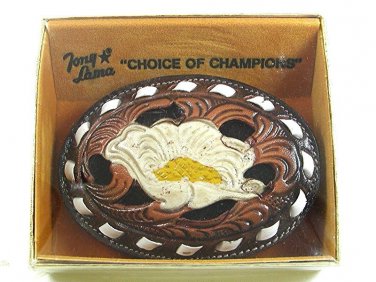 Vintage Texas Rose Flower Leather MIB Belt Buckle By TONY LAMA 3717
