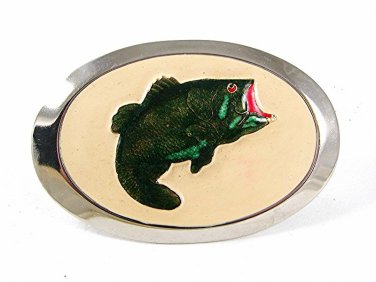 1960's-70's Silver Tone Enameled Big Mouth Bass Belt Buckle 92016