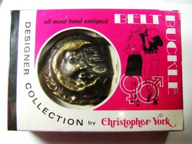 MIB 1970's Moon Child Belt Buckle By Christopher York Designer 93015