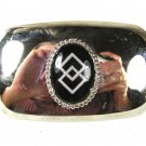 Vintage Silver Tone & Black Symbol Belt Buckle Made In USA 72916