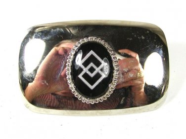 Vintage Silver Tone & Black Symbol Belt Buckle Made In USA 72916