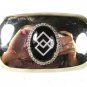 Vintage Silver Tone & Black Symbol Belt Buckle Made In USA 72916