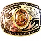 Silver & Gold Tone Belt Buckle Made in USA 4" X 3"