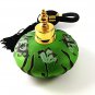 Gold Tone Green & Black White Art Glass Flower Perfume Bottle & Atomizer 1117