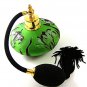 Gold Tone Green & Black White Art Glass Flower Perfume Bottle & Atomizer 1117