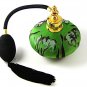 Gold Tone Green & Black White Art Glass Flower Perfume Bottle & Atomizer 1117