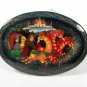 Russians In Carriage w/ Castle Horses Lacquered Wood Brooch Unbranded 8615